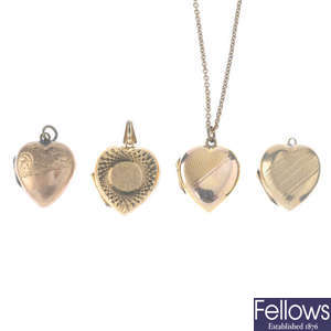A locket and three 9ct front and back lockets.