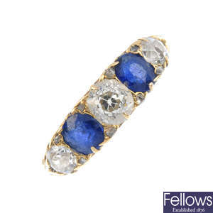 An early 20th century sapphire and diamond five-stone ring.