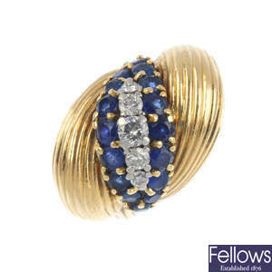 KUTCHINSKY - a 1960s 18ct gold sapphire and diamond dress ring.