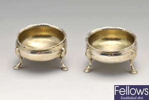 A pair of George III silver open salts by Hester Bateman.