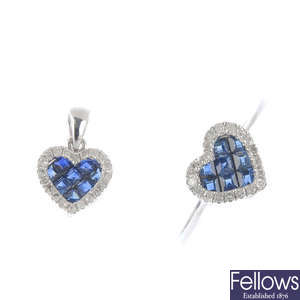 A set of sapphire and diamond jewellery.