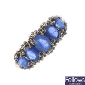 A 9ct gold sapphire five-stone ring.