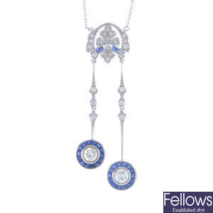 A sapphire and diamond negligee pendant.