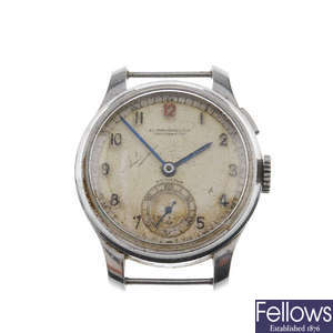 LONGINES - a gentleman's stainless steel chronograph watch head with a Pierpoint triple date watch head.