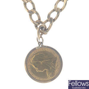 A 9ct gold bracelet, with half sovereign.