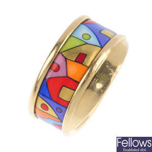 FREY WILLE - an 18ct gold and metal enamel 'Street Rivers' ring.