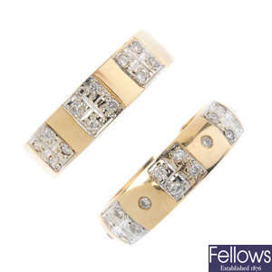 Two 9ct gold diamond band rings.
