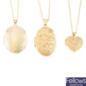 Three lockets, with chains.