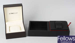 A group of TAG Heuer boxes and Oris watch boxes. Approximately 9.