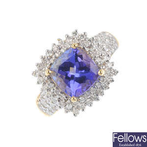 An 18ct gold tanzanite and diamond cluster  ring.