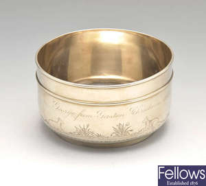 An American silver christening bowl.