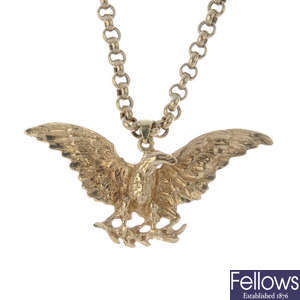 An eagle pendant, with 9ct gold chain.