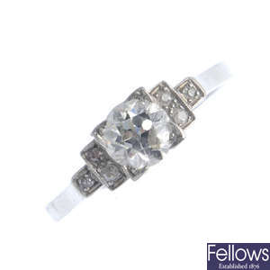 A platinum Art Deco diamond single-stone ring.