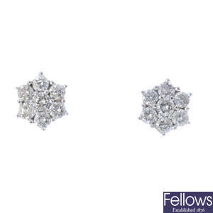 A pair of 9ct gold diamond cluster ear studs.