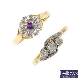 Two diamond and gem-set dress rings.
