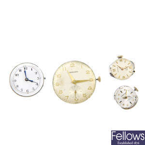 A large group of watch and pocket watch movements, to include both quartz and mechanical examples, some with dials. Approximately 190.