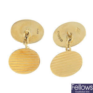 A pair of 1930s 18ct gold cufflinks.
