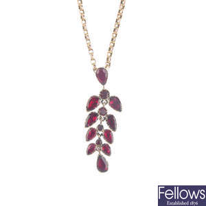 A mid Victorian garnet pendant, with chain.