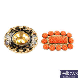 Two mid Victorian gem-set memorial brooches.
