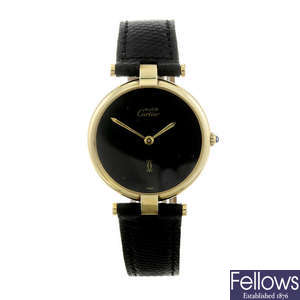 CARTIER - a gold plated silver Must de Cartier Vendome wrist watch