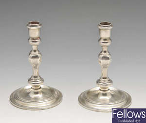 A pair of modern silver candlesticks & candelabrum.