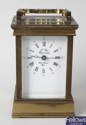 A 20th century French brass carriage clock, L'Epee, Sainte Suzanne.