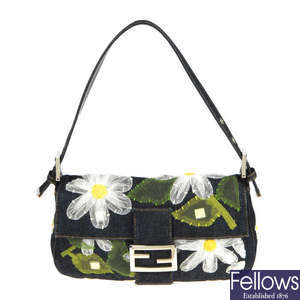 FENDI - a denim daisy baguette handbag.
