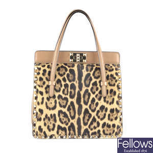 VALENTINO - a Leopard Rockstud Frame handbag.