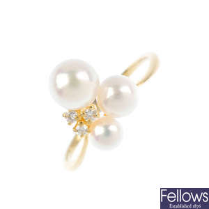 MIKIMOTO - a cultured pearl and diamond dress ring.