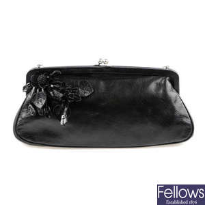 PRADA - a vintage black leather handbag.