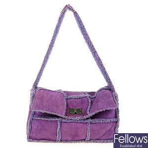 CHANEL - a purple suede Choco Bar handbag.