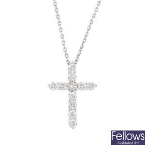 TIFFANY & CO. - a platinum diamond cross pendant, with chain.