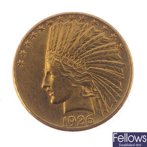 USA, gold 10-Dollars Eagle 1926, Indian head.