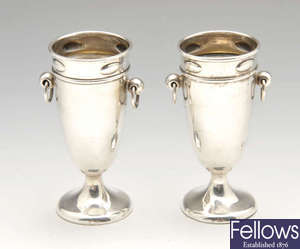 A pair of Edwardian silver bud vases, etc.