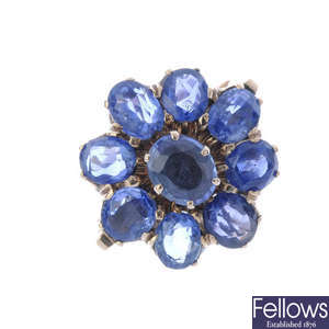 A sapphire cluster ring.