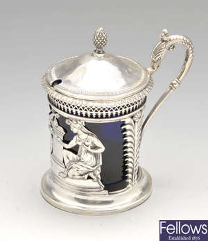 A late eighteenth century French silver mustard pot.