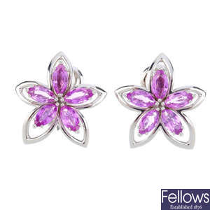 PICCHIOTTI - a pair of 18ct gold sapphire floral earrings.