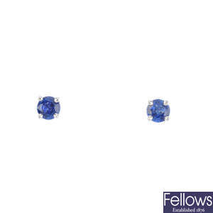 A pair of sapphire stud earrings.