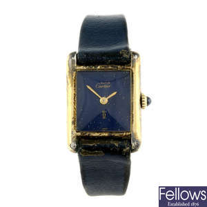 CARTIER - a gold plated Must de Cartier Tank wrist watch.