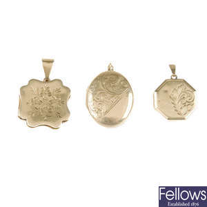 A 9ct gold locket and two 9ct back and front lockets.