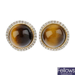 ROBERTO COIN - a pair of tiger's-eye and diamond earrings.