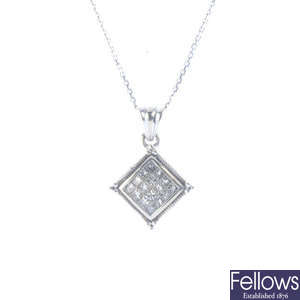 An 18ct gold diamond pendant, with chain. 