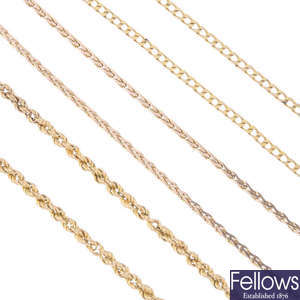 Three 9ct gold necklaces. 