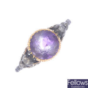 A mid Victorian gold amethyst and diamond ring, together with an early 20th century brooch. 