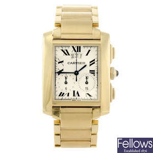CARTIER - an 18ct yellow gold Tank Francaise chronograph bracelet watch.