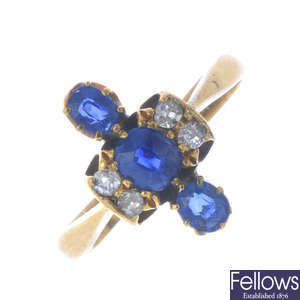 A late Victorian 18ct gold sapphire and diamond dress ring.