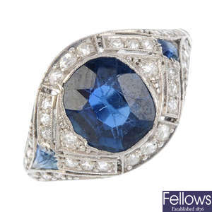 An early 20th century sapphire and diamond dress ring.