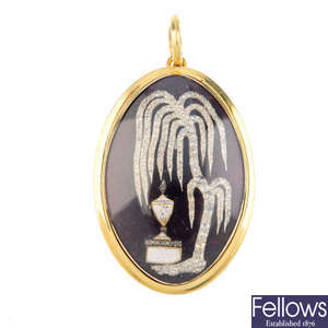 An early Victorian gold enamel diamond and enamel pendant.