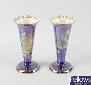 A pair of Fieldings Crown Devon lustre vases