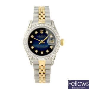ROLEX - a lady's diamond set bi-metal Oyster Perpetual Datejust bracelet watch.